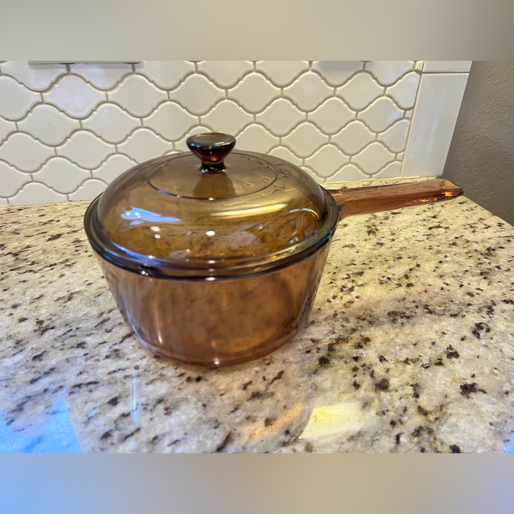 Pyrex Visions Corning  Amber Brown Glass Vintage Saucepan 1.5 L Visionware Glass